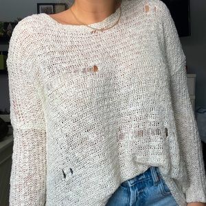 Distressed White Sweater